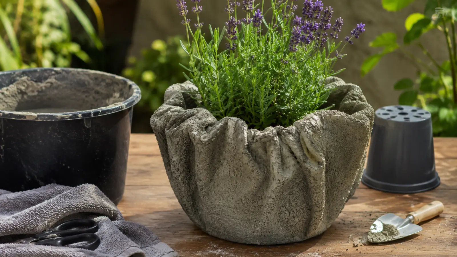 Du ciment et un vieux chiffon - c'est tout ce dont vous avez besoin pour fabriquer ce pot de fleurs